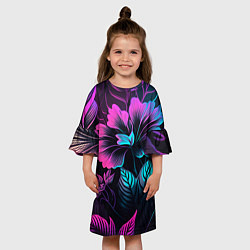 Платье клеш для девочки Неоновый цветок, цвет: 3D-принт — фото 2