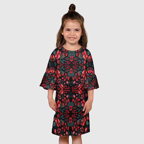 Детское платье Растительный узор из красных цветов / 3D-принт – фото 3