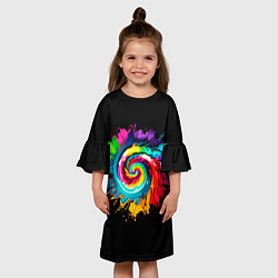 Платье клеш для девочки Тай-дай разноцветная спираль, цвет: 3D-принт — фото 2