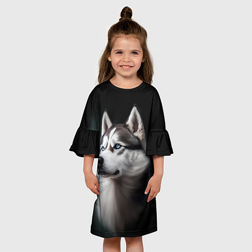 Детское платье Собака Хаски с голубыми глазами / 3D-принт – фото 3
