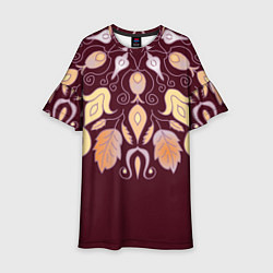 Платье клеш для девочки Узор из осенних листьев и шиповника, цвет: 3D-принт