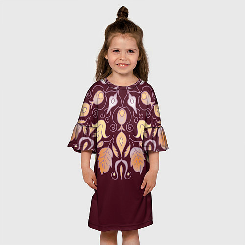 Детское платье Узор из осенних листьев и шиповника / 3D-принт – фото 3