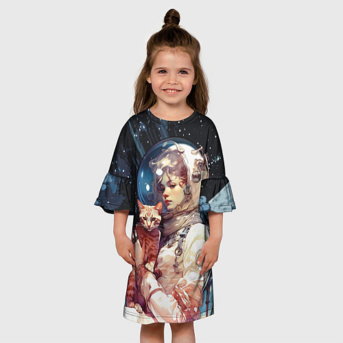 Детское платье Девушка космонавт с рыжим котом / 3D-принт – фото 3