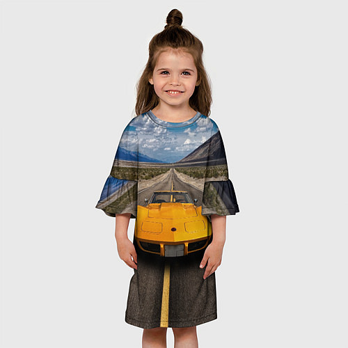 Детское платье Ретро маслкар Chevrolet Corvette Stingray / 3D-принт – фото 3
