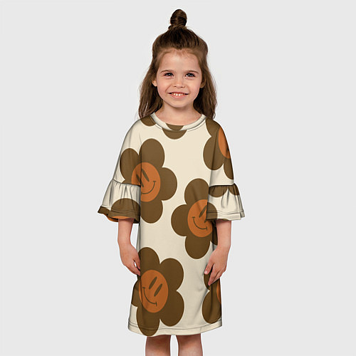 Детское платье Цветочки-смайлики ретро / 3D-принт – фото 3