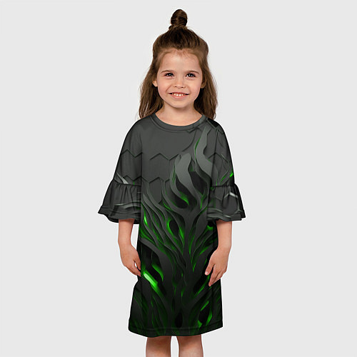 Детское платье Объемные черные и зеленые линии / 3D-принт – фото 3