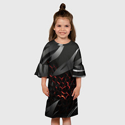 Платье клеш для девочки Black and red abstract, цвет: 3D-принт — фото 2