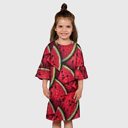 Платье клеш для девочки Сочная текстура из долек арбуза, цвет: 3D-принт — фото 2