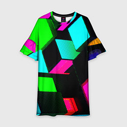 Платье клеш для девочки Неоновые светящиеся кубики, цвет: 3D-принт