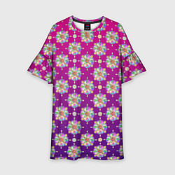 Платье клеш для девочки Абстрактные разноцветные узоры на пурпурно-фиолето, цвет: 3D-принт