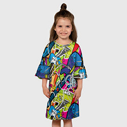 Платье клеш для девочки Guitars - pop art pattern, цвет: 3D-принт — фото 2