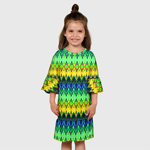Детское платье Разноцветный желто-синий геометрический орнамент / 3D-принт – фото 3