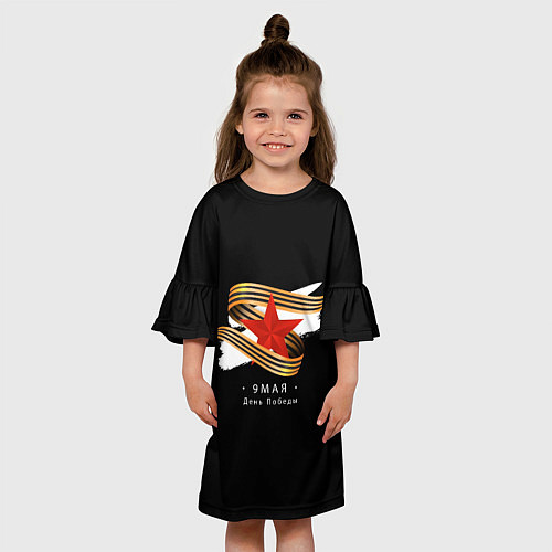 Детское платье 9 мая - георгиевская лента с красной звездой черна / 3D-принт – фото 3