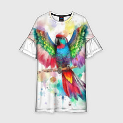Платье клеш для девочки Разноцветный акварельный попугай с расправленными, цвет: 3D-принт