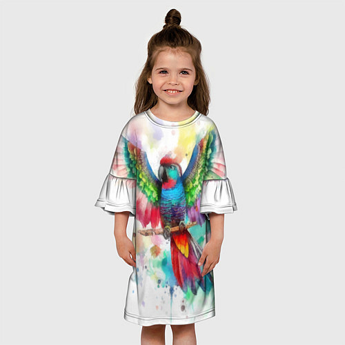 Детское платье Разноцветный акварельный попугай с расправленными / 3D-принт – фото 3