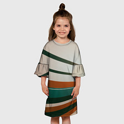 Платье клеш для девочки Абстрактные зелёные и оранжевые линии, цвет: 3D-принт — фото 2