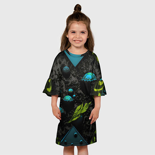Детское платье Зеленые абстрактные листья / 3D-принт – фото 3
