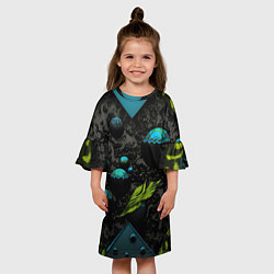 Платье клеш для девочки Зеленые абстрактные листья, цвет: 3D-принт — фото 2