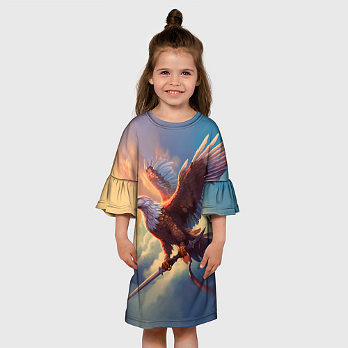 Детское платье Орел с мечом в облаках на закате / 3D-принт – фото 3