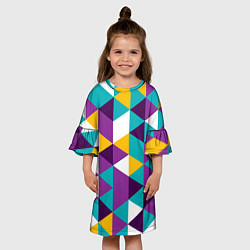 Платье клеш для девочки Разноцветный ромбический паттерн, цвет: 3D-принт — фото 2