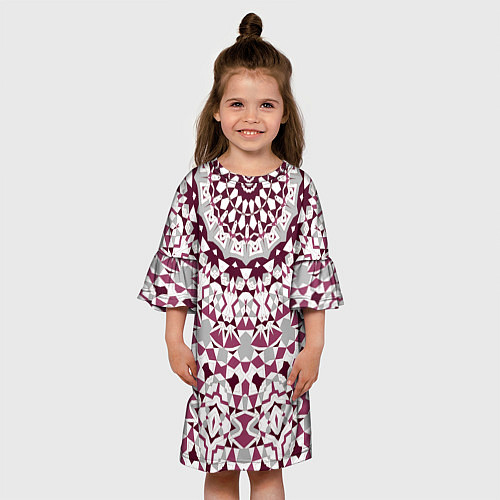 Детское платье Этнический узор мандала в бордово-серых тонах / 3D-принт – фото 3