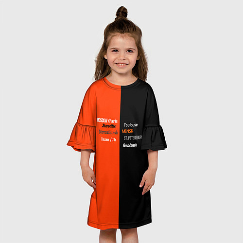 Детское платье Черно-оранжевый с названиями городов / 3D-принт – фото 3