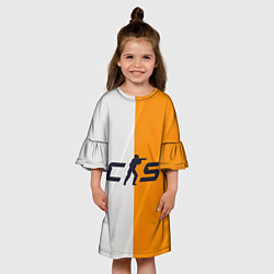 Платье клеш для девочки Counter Strike 2 White Orange Stripes, цвет: 3D-принт — фото 2