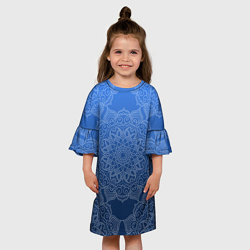 Детское платье Мандала на градиенте синего цвета / 3D-принт – фото 3