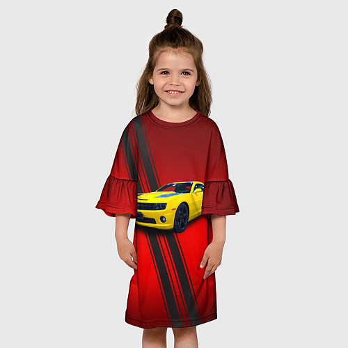 Детское платье Спортивный американский автомобиль Chevrolet Camar / 3D-принт – фото 3