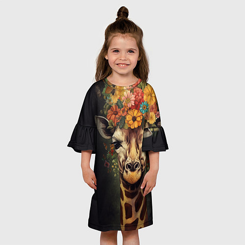 Детское платье Портрет жирафа с цветами: арт нейросети / 3D-принт – фото 3