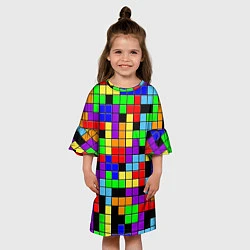 Платье клеш для девочки Тетрис цветные блоки, цвет: 3D-принт — фото 2