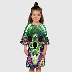 Платье клеш для девочки Череп аквамарин, цвет: 3D-принт — фото 2