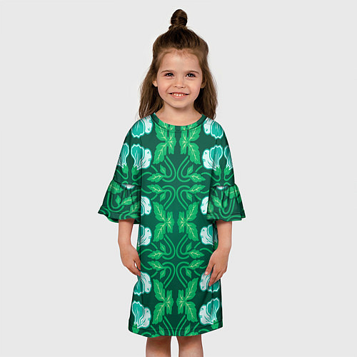 Детское платье Зелёный цветочный паттерн / 3D-принт – фото 3