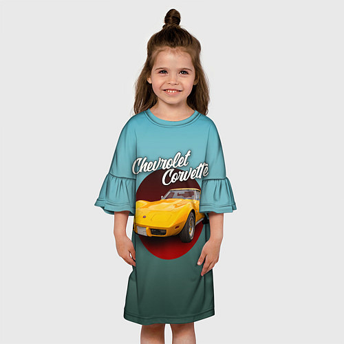 Детское платье Классический спорткар Chevrolet Corvette Stingray / 3D-принт – фото 3
