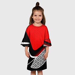 Платье клеш для девочки Геометрическая униформа - красная, цвет: 3D-принт — фото 2