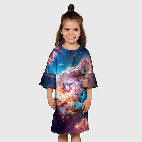 Детское платье Небула в космосе в голубо-розовых тонах - нейронна / 3D-принт – фото 3