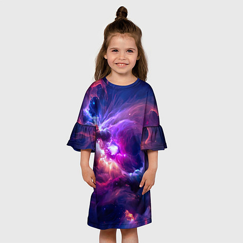 Детское платье Небула в космосе в фиолетовых тонах - нейронная се / 3D-принт – фото 3