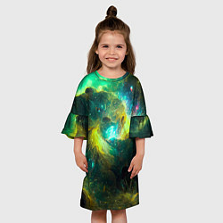 Платье клеш для девочки Небула в космосе в зеленых тонах - нейронная сеть, цвет: 3D-принт — фото 2