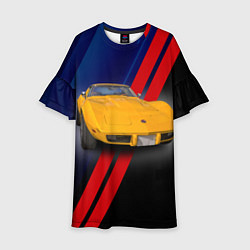 Платье клеш для девочки Классический спорткар Chevrolet Corvette Stingray, цвет: 3D-принт
