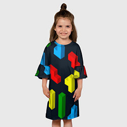 Платье клеш для девочки Крупные фигуры из игры Тетрис, цвет: 3D-принт — фото 2