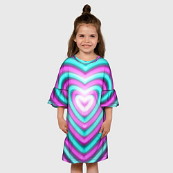 Платье клеш для девочки Неоновые сердца, цвет: 3D-принт — фото 2