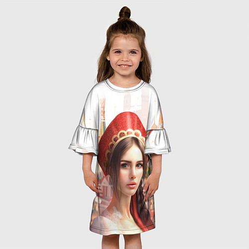 Детское платье Девушка в кокошнике с косой - кремль / 3D-принт – фото 3