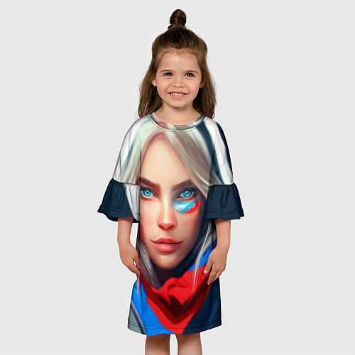 Детское платье Девушка с голубыми глазами в флаге / 3D-принт – фото 3