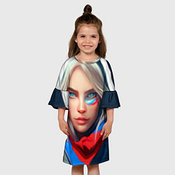 Платье клеш для девочки Девушка с голубыми глазами в флаге, цвет: 3D-принт — фото 2