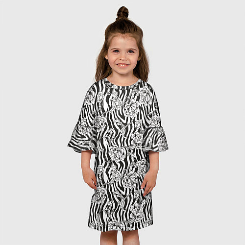 Детское платье Декоративные цветы на фоне зебры / 3D-принт – фото 3