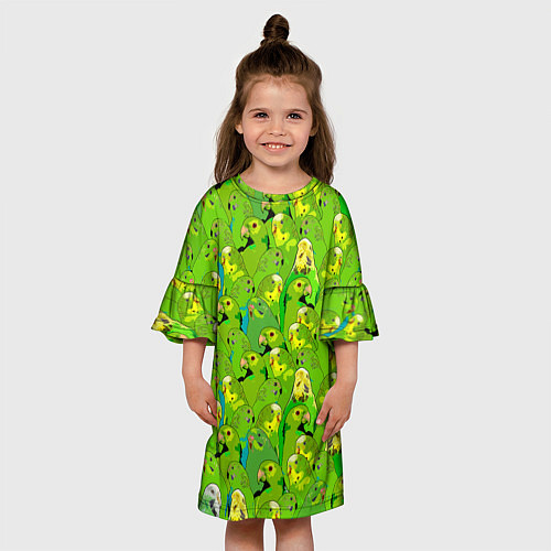 Детское платье Зеленые волнистые попугайчики / 3D-принт – фото 3