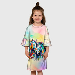 Платье клеш для девочки Две разноцветные лошади, цвет: 3D-принт — фото 2