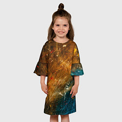 Платье клеш для девочки Оранжевые и синие краски, цвет: 3D-принт — фото 2
