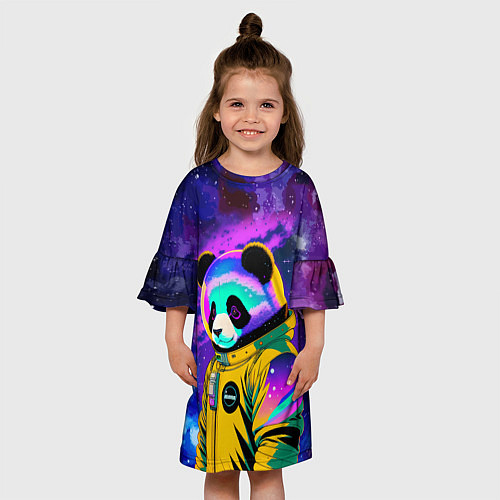 Детское платье Панда-космонавт в космосе - неон / 3D-принт – фото 3