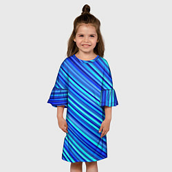 Платье клеш для девочки Сине голубые узорчатые полосы, цвет: 3D-принт — фото 2